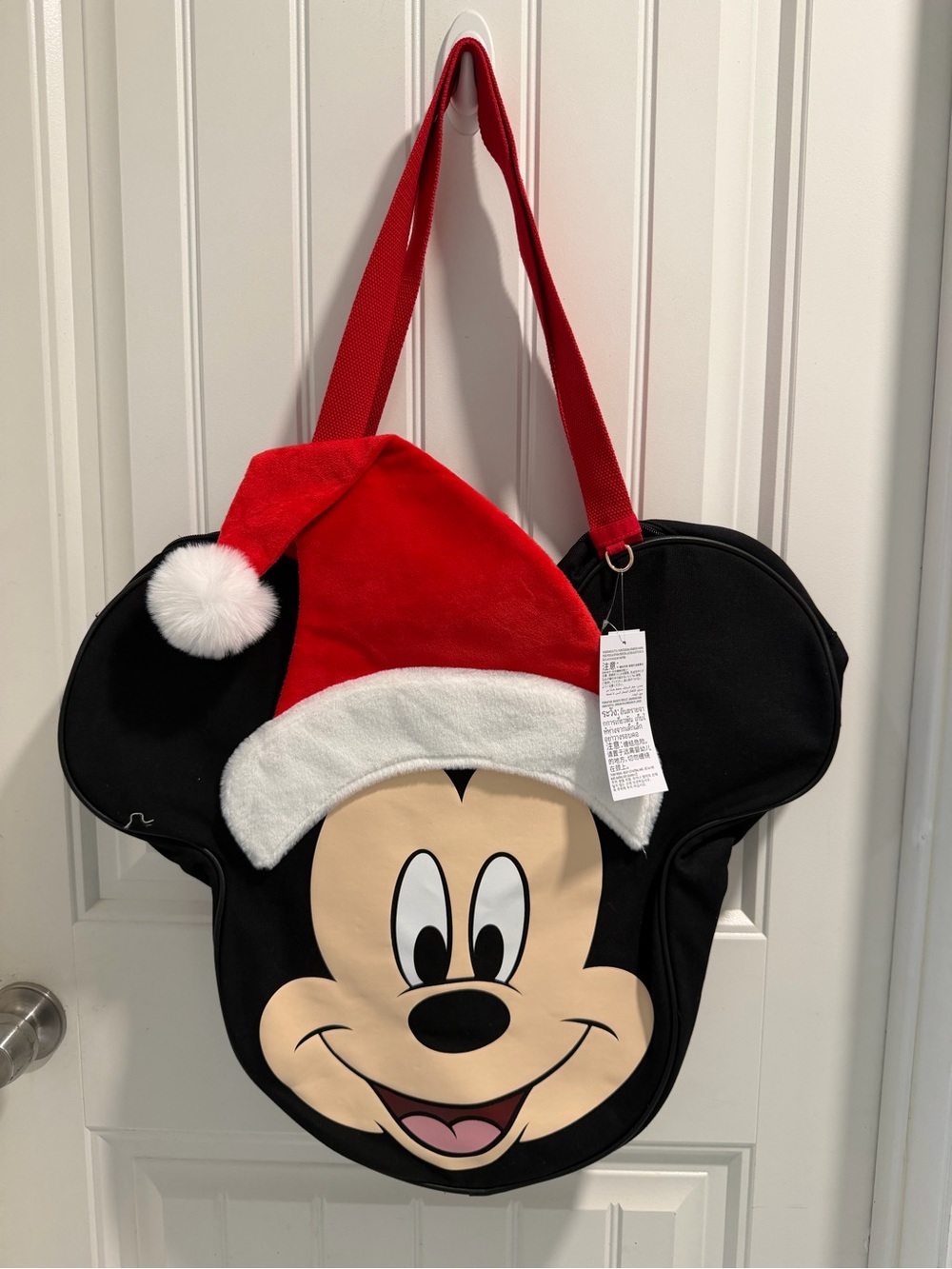 Disney Mickey Mouse Black Holiday Tote with Red Santa Hat
